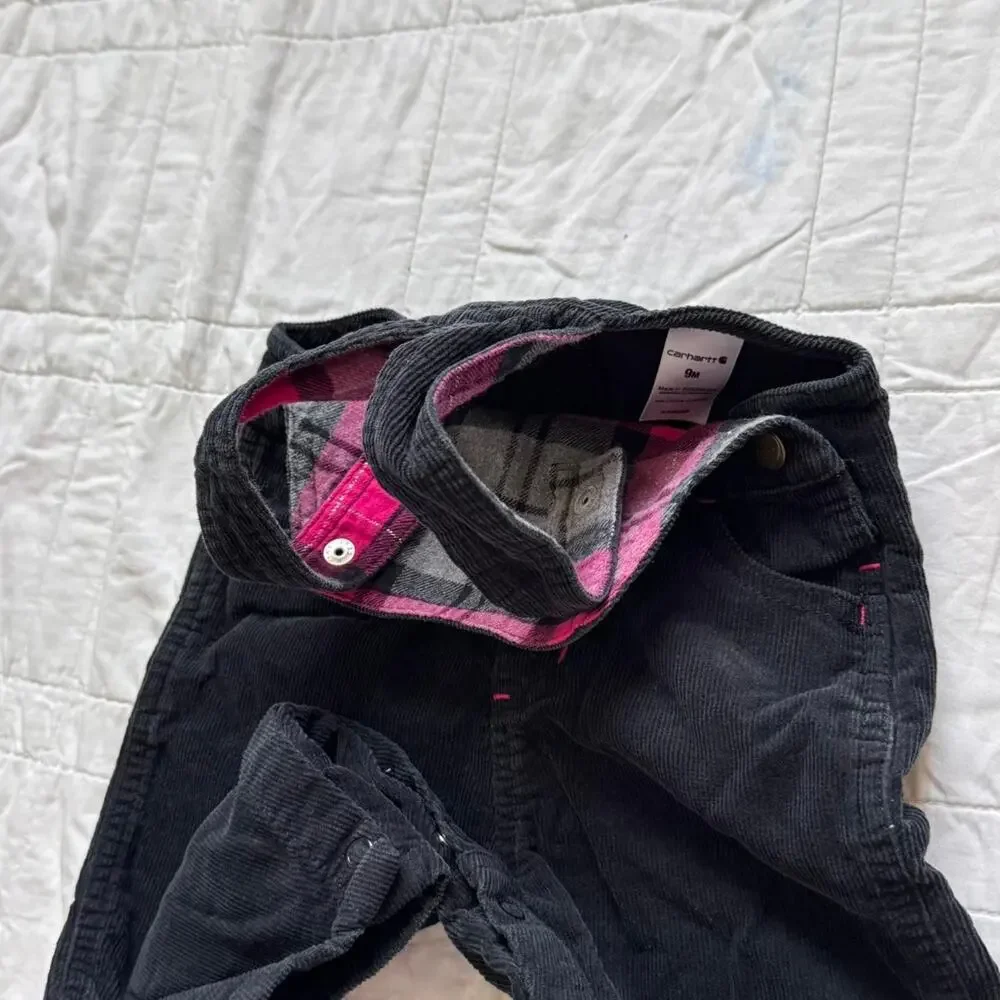 Carhartt Baby girls 6-9 & 9-12 month overalls lot of 2 black navy pants corduroy